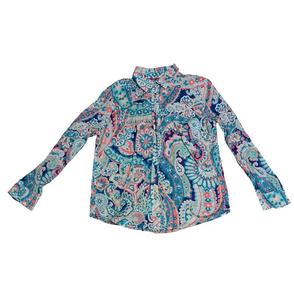 Talbots Classic Cotton Shirt - LayeredPaisley  Long Sleeve Button Up Shirt Sz M - Picture 2 of 13
